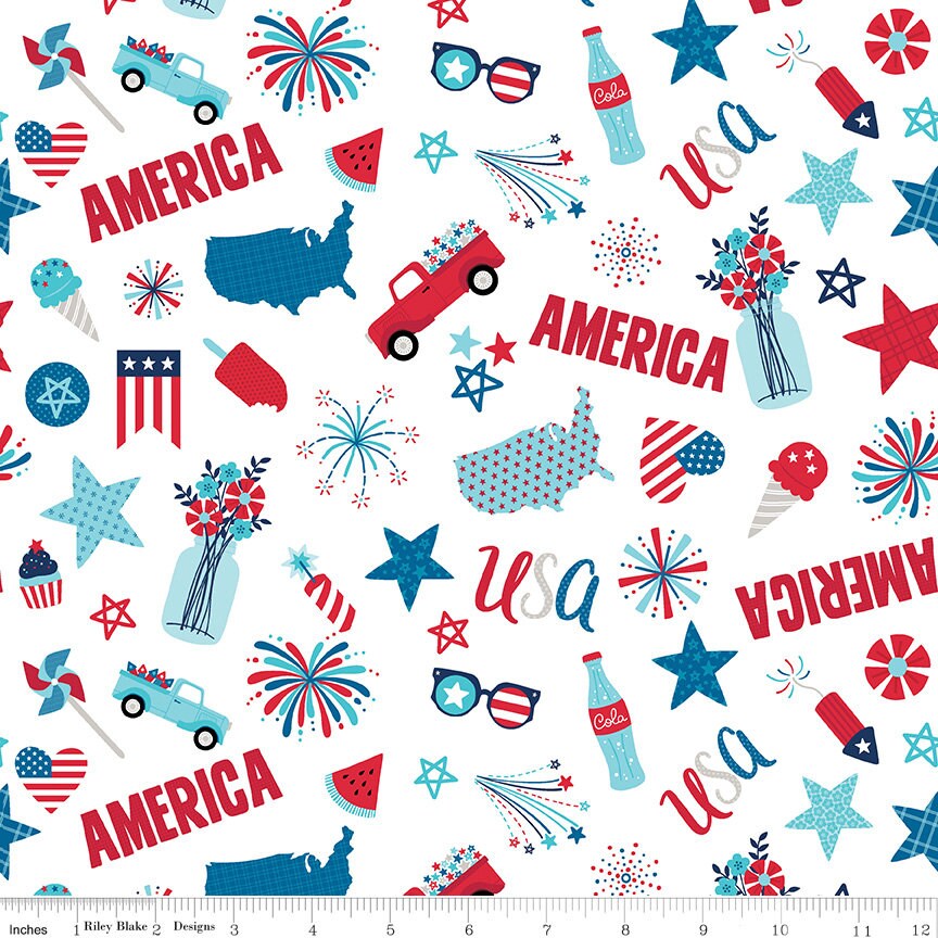 Fireworks and Freedom Rolie Polie, Riley Blake RP-9300-40, Precut 2.5" Patriotic Fabric Strips, QOV Fabric