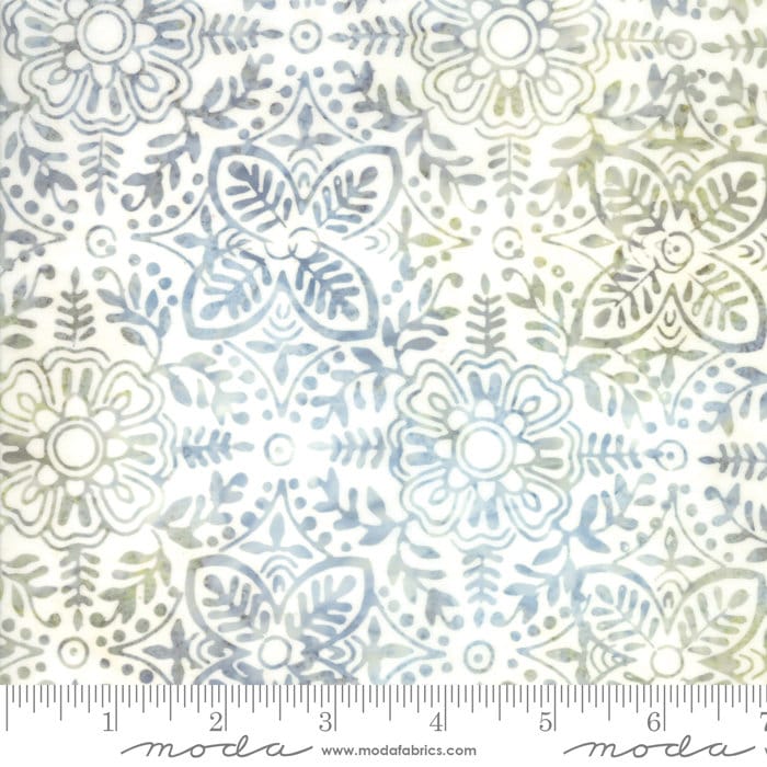 REMNANT 1 Yard 8" of Santorini Batiks - Pastel Gray Blue Green Floral Batik Fabric, Moda 4355 46