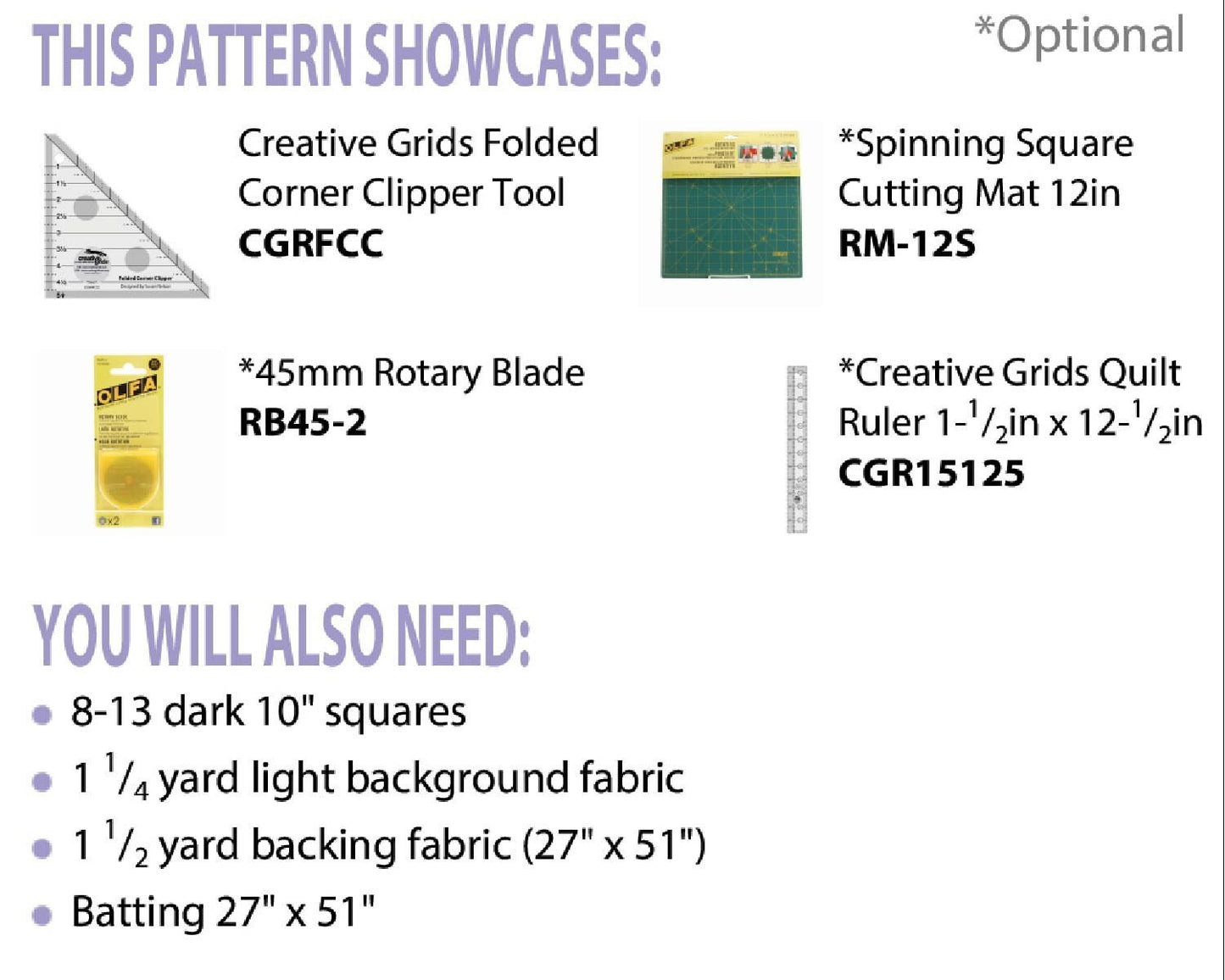 Easy Street Table Runner Pattern, Cut Loose Press CLPPSQ002, Layer Cake Friendly Pattern, Creative Grids Flolded Corner Clipper CGRFCC