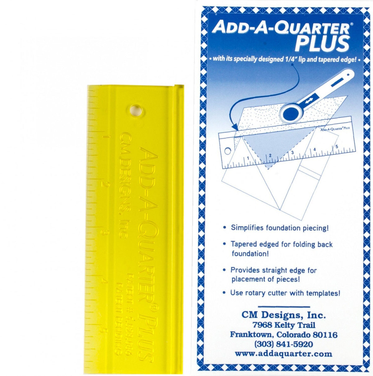 Add a Quarter Plus 6" Ruler, CM06PLUS, 1.5in x 6in Foundation Paper Piecing Ruler, Quilt Specialty Ruler