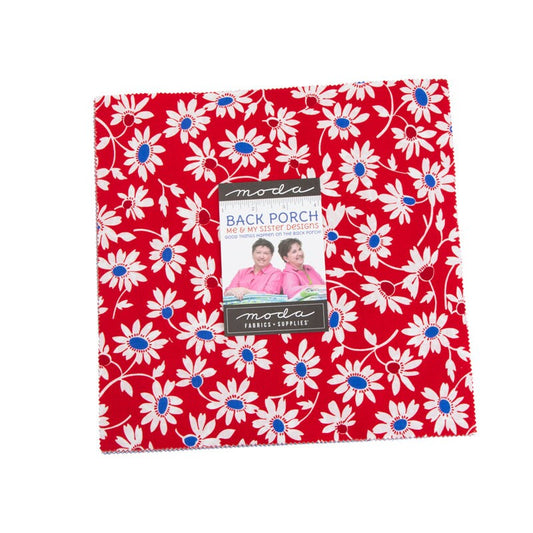 DESTASH Back Porch 10" Layer Cake, Moda 22390LC, 10" Precut Patriotic Floral Layer Cake Fabric Squares, Red White Blue, Me and My Sister