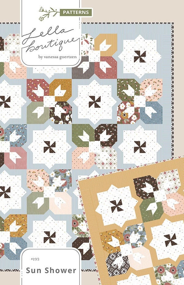 LAST CALL - Sun Shower Quilt Pattern, Lella Boutique LB193, Fat Eighths Quarter Friendly Square Pinwheel Throw Quilt Pattern