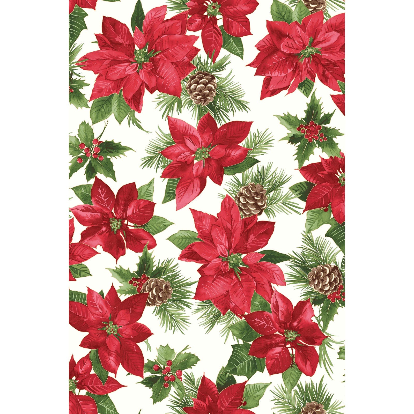 REMNANT 24" of Glad Tidings - Poinsettias on Soft White Fabric with Gold Accents, Maywood Studio MAS9820-SWR, Cotton Christmas Fabric