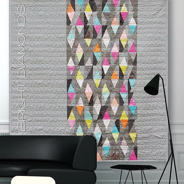 Bright Diamonds Quilt Pattern, Zen Chic BDQP, Charm Pack Friendly Split Diamonds Contemporary Throw Quilt Pattern, Brigitte Heitland