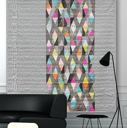 Bright Diamonds Quilt Pattern, Zen Chic BDQP, Charm Pack Friendly Split Diamonds Contemporary Throw Quilt Pattern, Brigitte Heitland