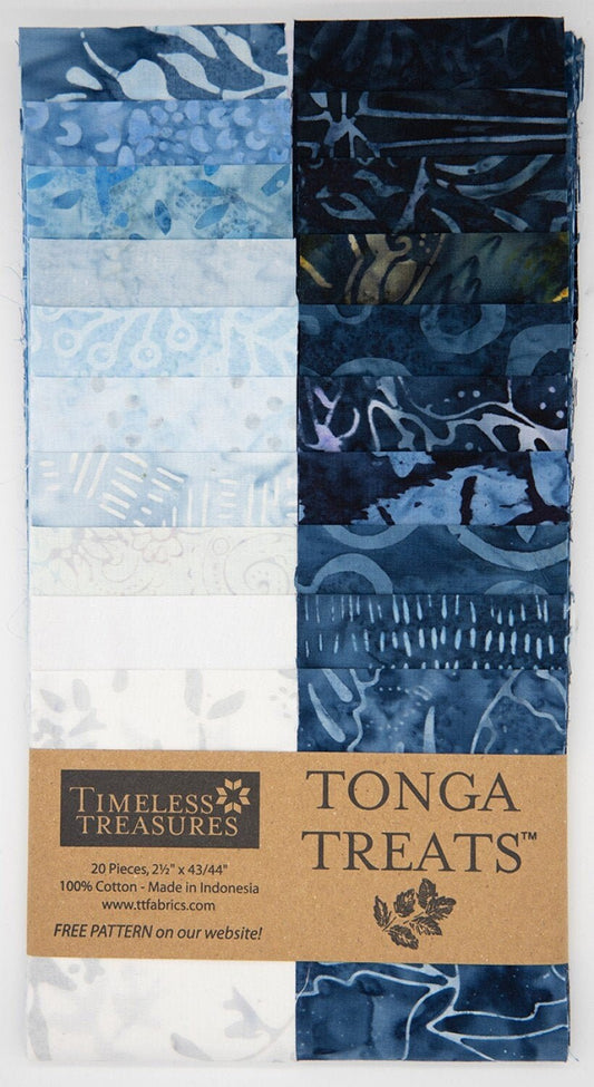 Blue Moon 2.5" Strips, Timeless Treasures Treat Strip JR Blue Moon, Tonga Treats Batik Junior Jelly Roll Fabric, 2.5" Precut Fabric Strips