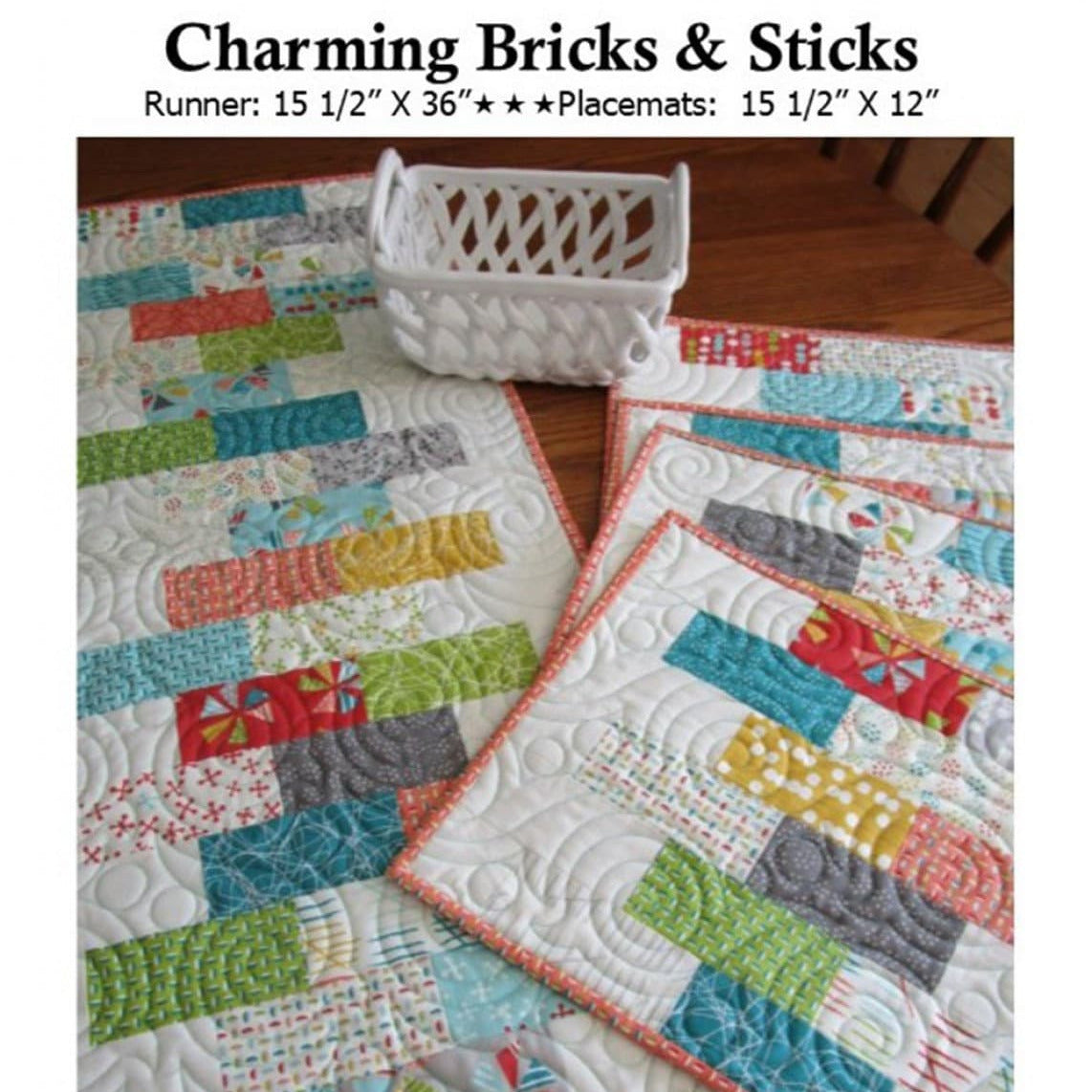 Charming Bricks and Sticks Table Runner Place Mats Pattern, Creek Side Stitches CSS266, Charm Pack Friendly Easy Table Quilts Pattern