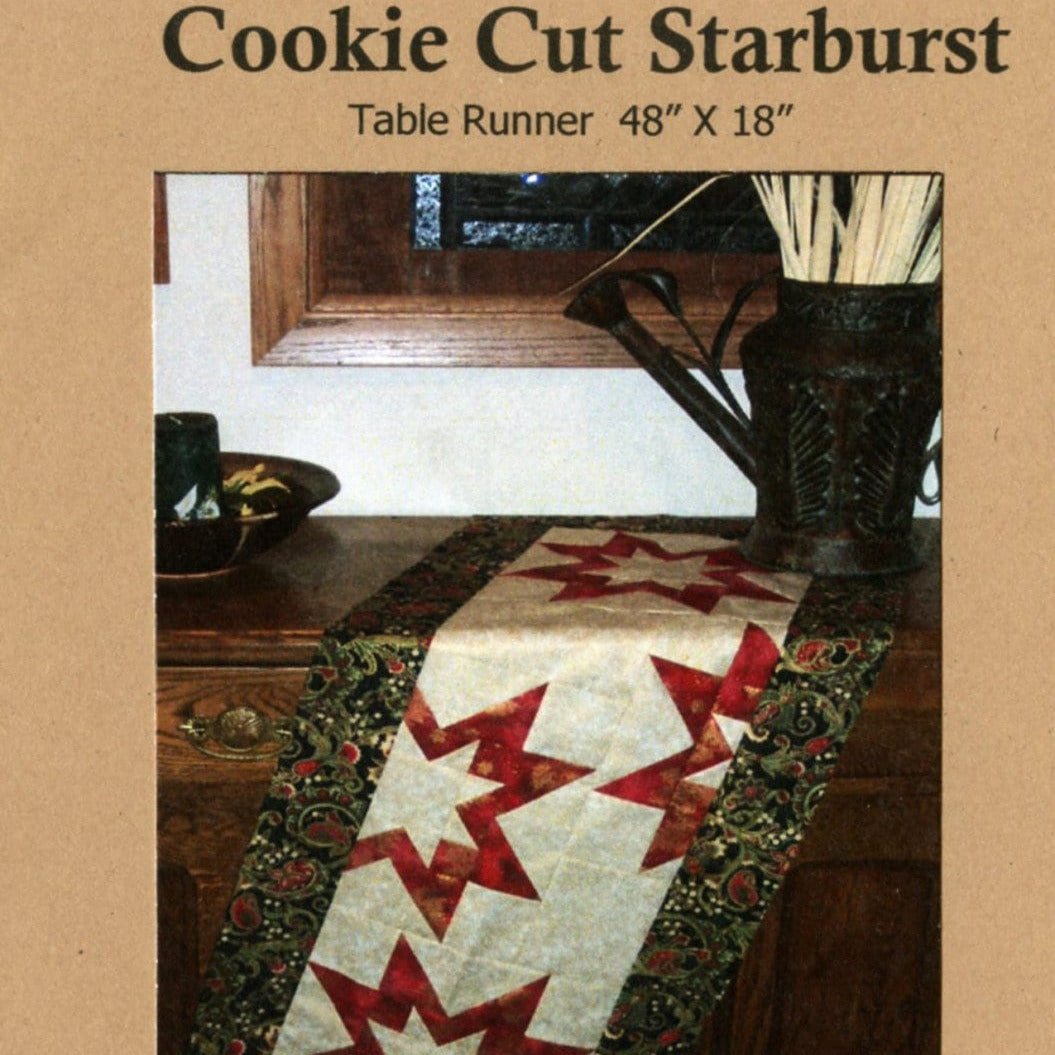 Cookie Cut Starburst Table Runner Quilt Pattern, Creek Side Stitches CSS108, Yardage Friendly Easy Double Star Table Quilt Pattern