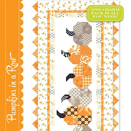 Pumpkins in a Row Table Runner Quilt Pattern, Fig Tree & Co FTQ1675, Charm Pack Friendly Harvest Thanksgiving Halloween Pumpkin Quilt