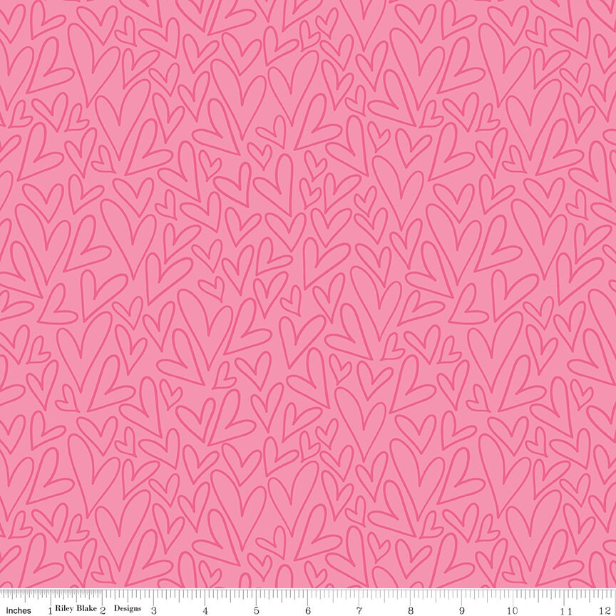 REMNANT 26" of Sending Love - Pink Hearts Valentine's Day Fabric, Riley Blake C10082-PINK, Outlined Hearts Cotton Fabric