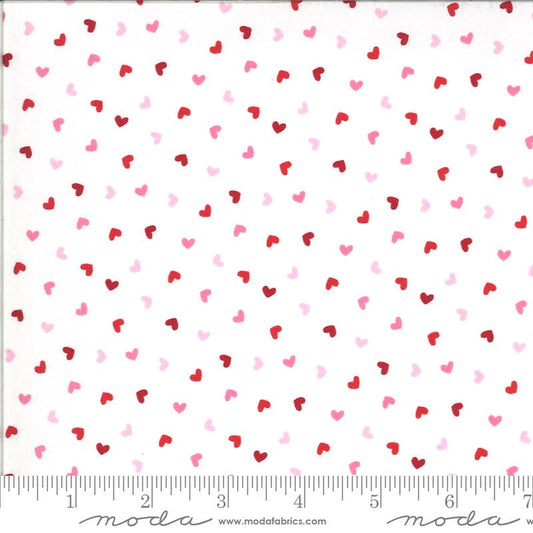 Be Mine - Pink Red Hearts on White Fabric OOP, Moda 20717 11, Be Mine Love Dove Sweetness Yardage, Stacy Iest Hsu, By the Yard