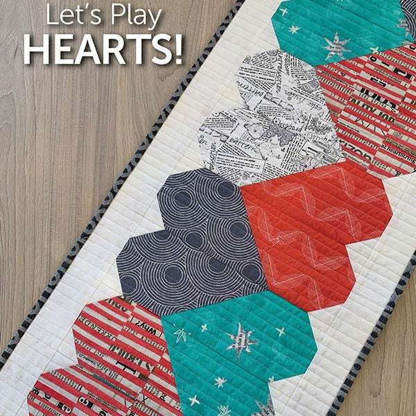 Let's Play Hearts Table Runner Quilt Pattern, Atkinson Designs ATK-202, Fat Eighths Fat Quarters Layer Cake Friendly Heart Table Quilt