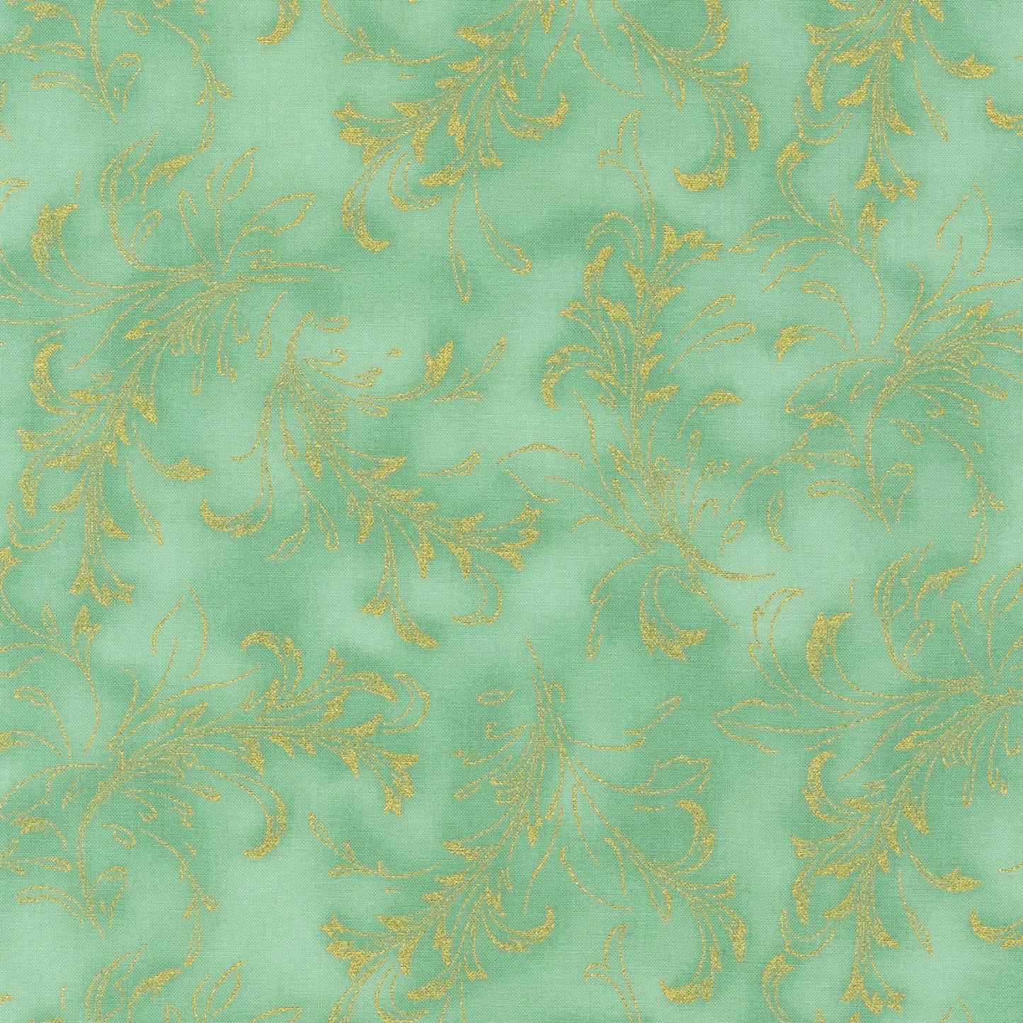 DESTASH Fiorella - Mint Green with Gold Metallic Accents Fabric, Robert Kaufman SRKM-19551-7 Green, Fiorella Yardage, By the Yard