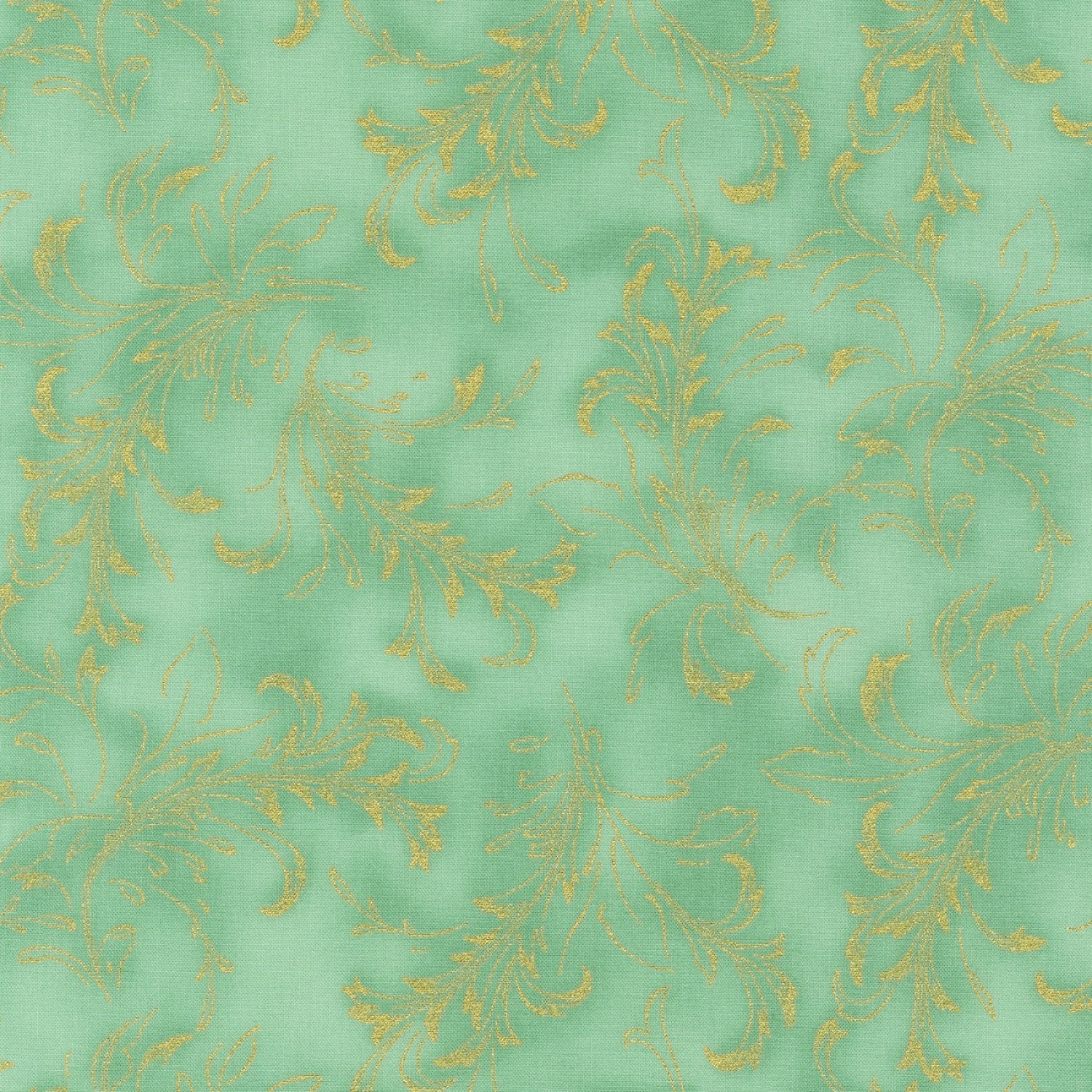 DESTASH Fiorella - Mint Green with Gold Metallic Accents Fabric, Robert Kaufman SRKM-19551-7 Green, Fiorella Yardage, By the Yard