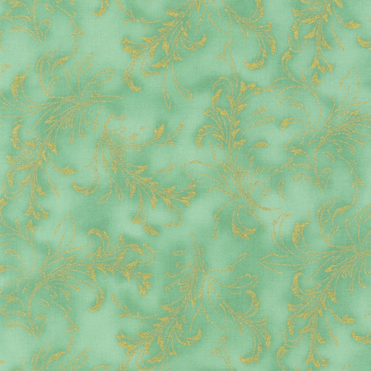 DESTASH Fiorella - Mint Green with Gold Metallic Accents Fabric, Robert Kaufman SRKM-19551-7 Green, Fiorella Yardage, By the Yard