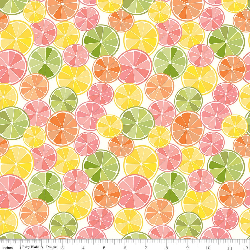 REMNANT 29" of Grove - Citrus Slices Fabric, Riley Blake C10141-MULTI, Grove Slices Multi, Sliced Citrus Fruit Fabric, Jillily Studio