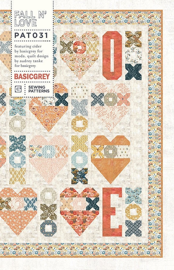 Fall N Love Quilt Pattern, BasicGrey PAT031, Fat Eighths F8 Friendly Valentine Love Wedding Throw Quilt Pattern