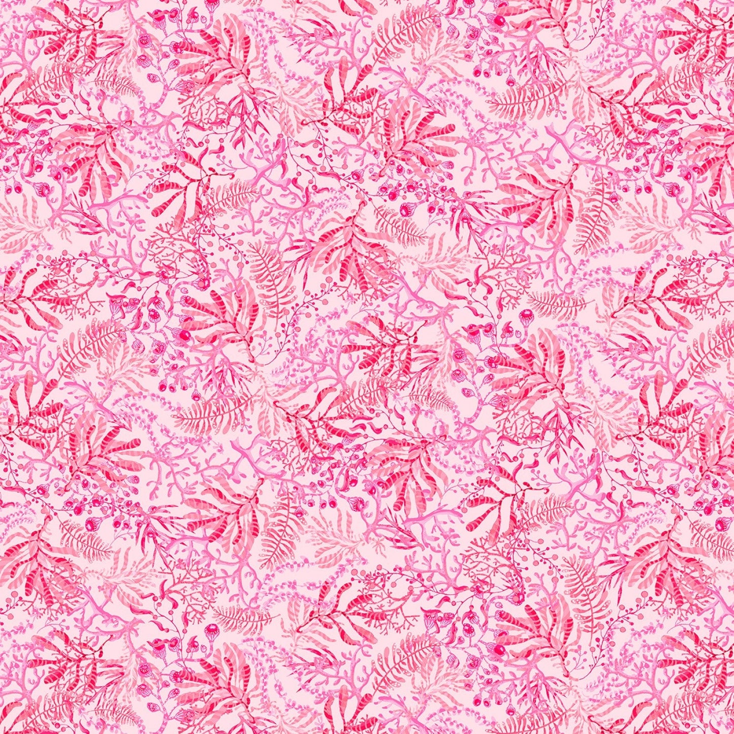 REMNANT 1 Yard 3" of Blooming Ocean - Light Pink Red Seaweed Digitally Printed Fabric, Studio E 5404S-22, Pink Red Blender Fabric