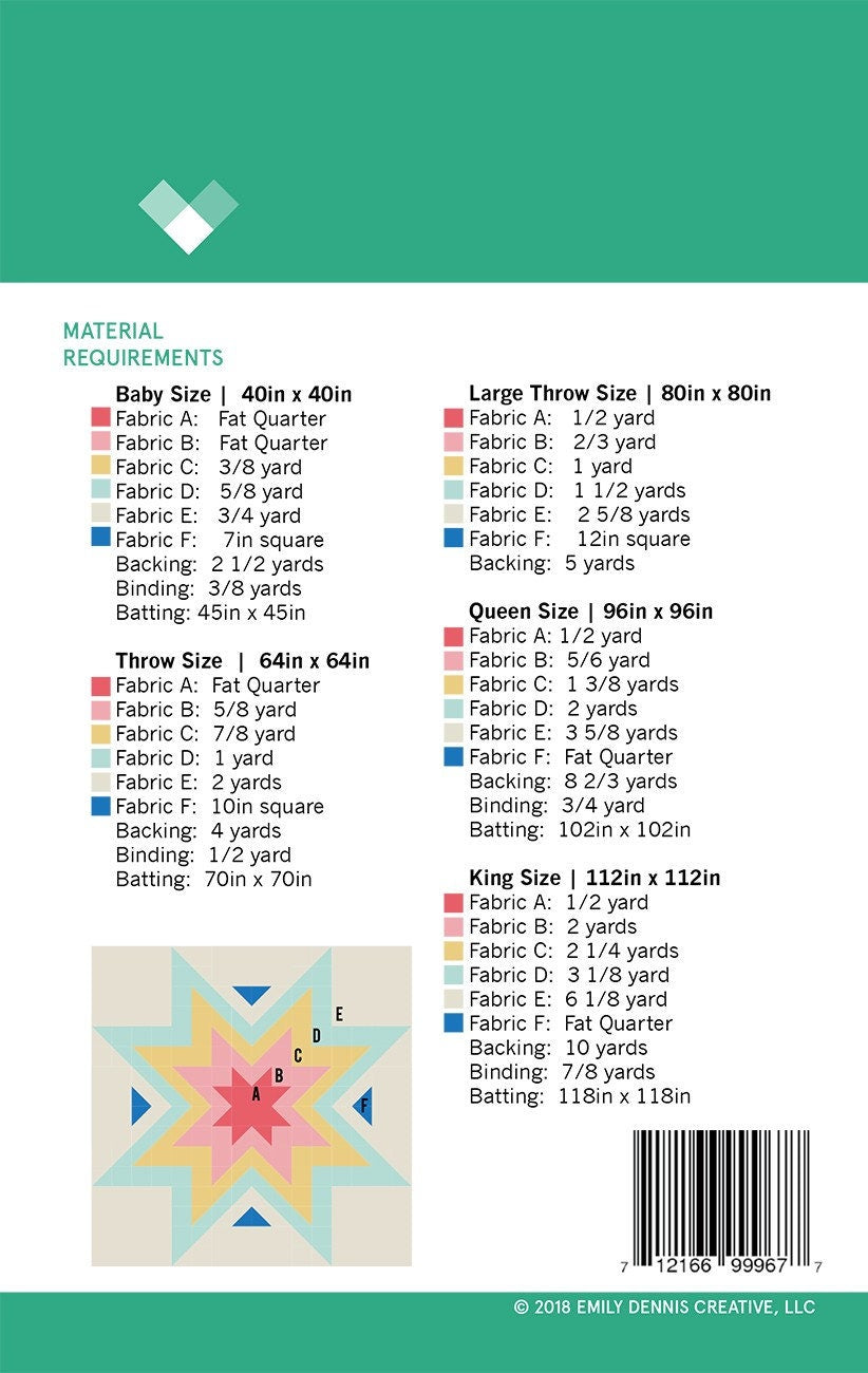LAST CALL - Expanding Stars Quilt Pattern, Quilty Love QLP104, Large Stars in Stars Baby Throw Bed Queen King Quilt Pattern