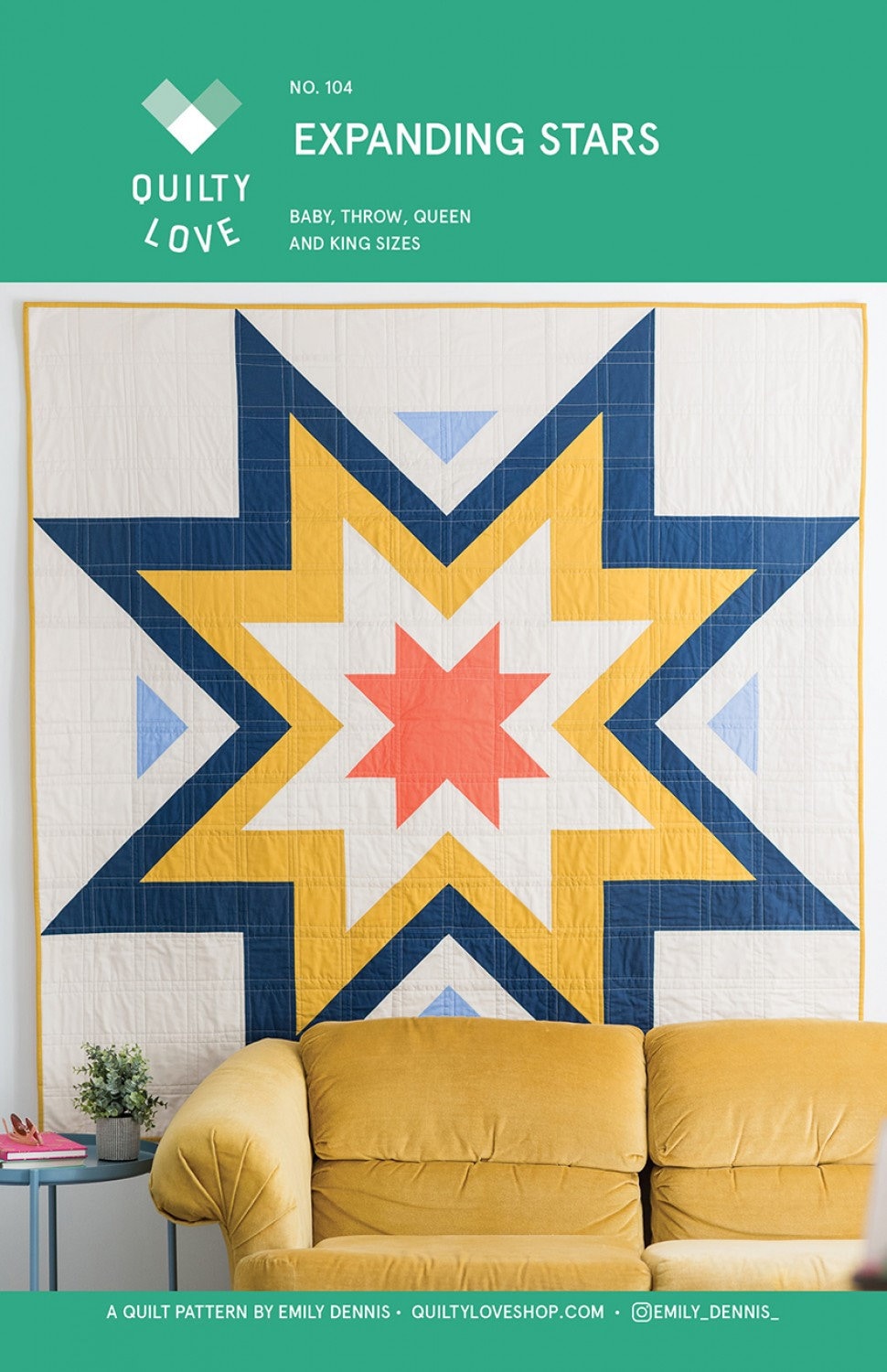 LAST CALL - Expanding Stars Quilt Pattern, Quilty Love QLP104, Large Stars in Stars Baby Throw Bed Queen King Quilt Pattern