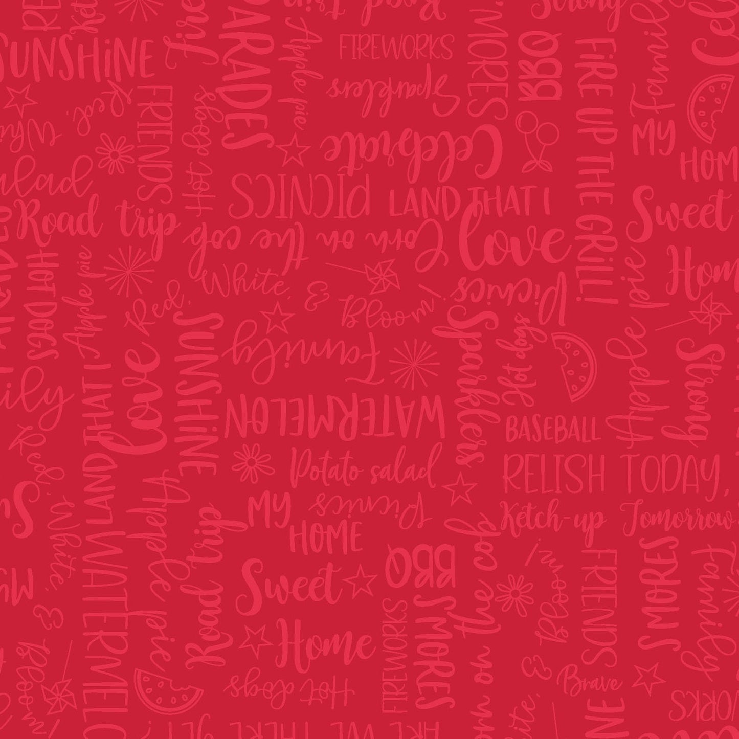 REMNANT 35" of Red White and Bloom - Red Tonal Patriotic Text Words Blender Fabric, Maywood Studio MAS9907-R, Independence Day