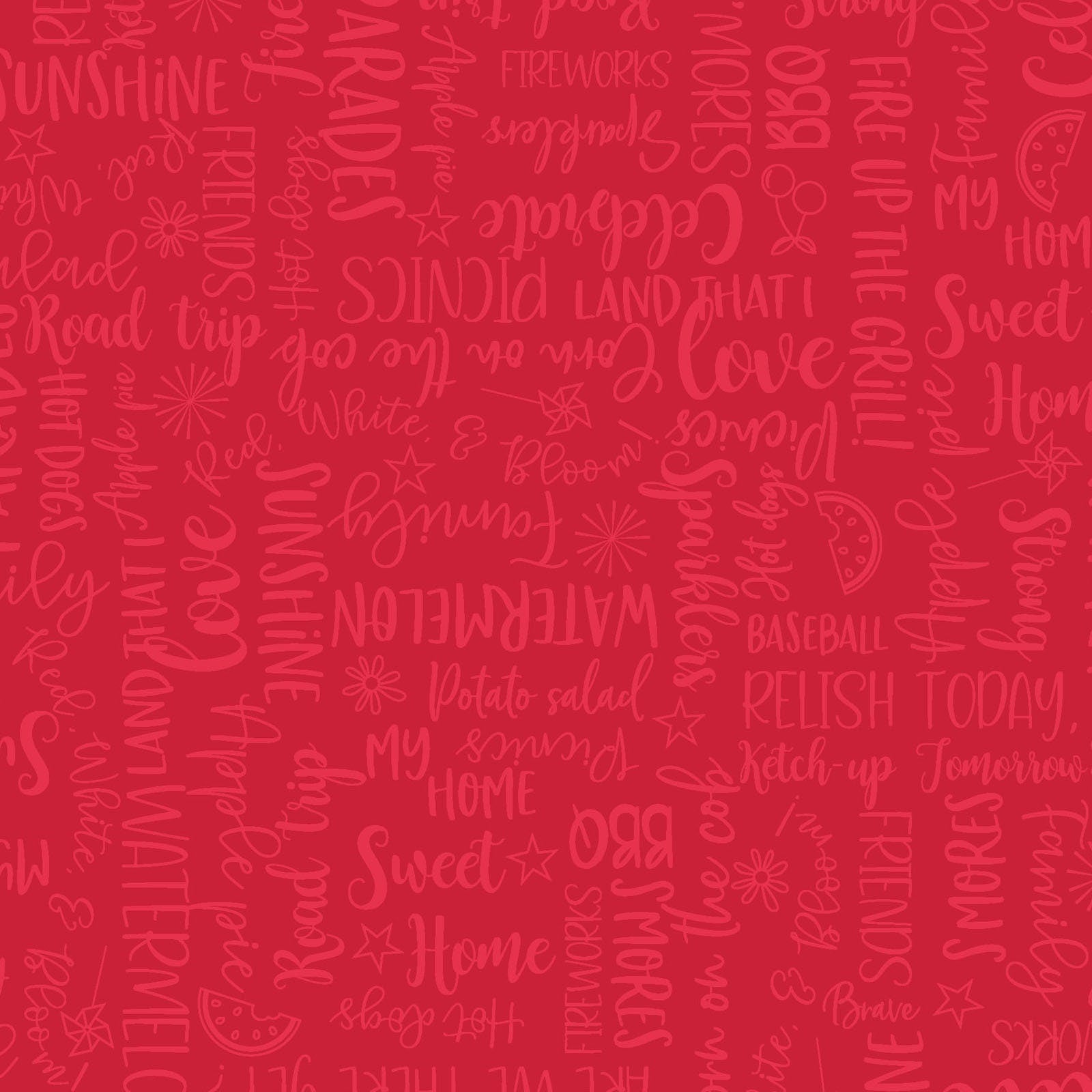 REMNANT 35" of Red White and Bloom - Red Tonal Patriotic Text Words Blender Fabric, Maywood Studio MAS9907-R, Independence Day