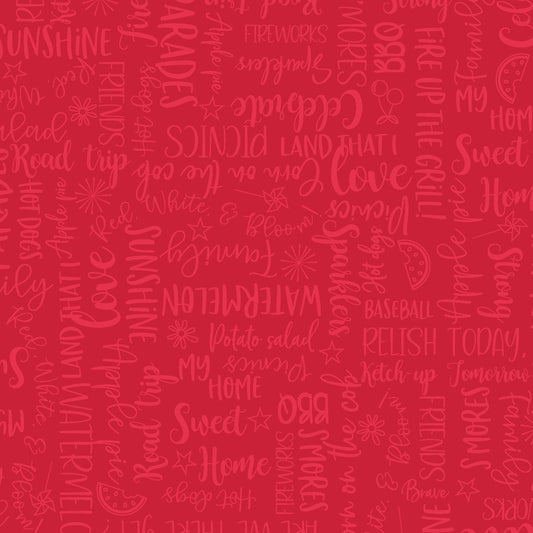 REMNANT 35" of Red White and Bloom - Red Tonal Patriotic Text Words Blender Fabric, Maywood Studio MAS9907-R, Independence Day