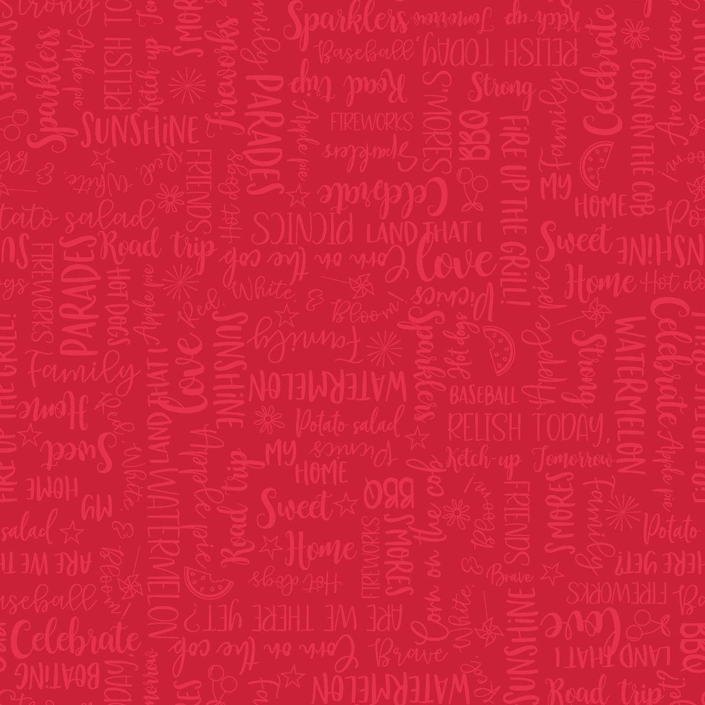 REMNANT 35" of Red White and Bloom - Red Tonal Patriotic Text Words Blender Fabric, Maywood Studio MAS9907-R, Independence Day