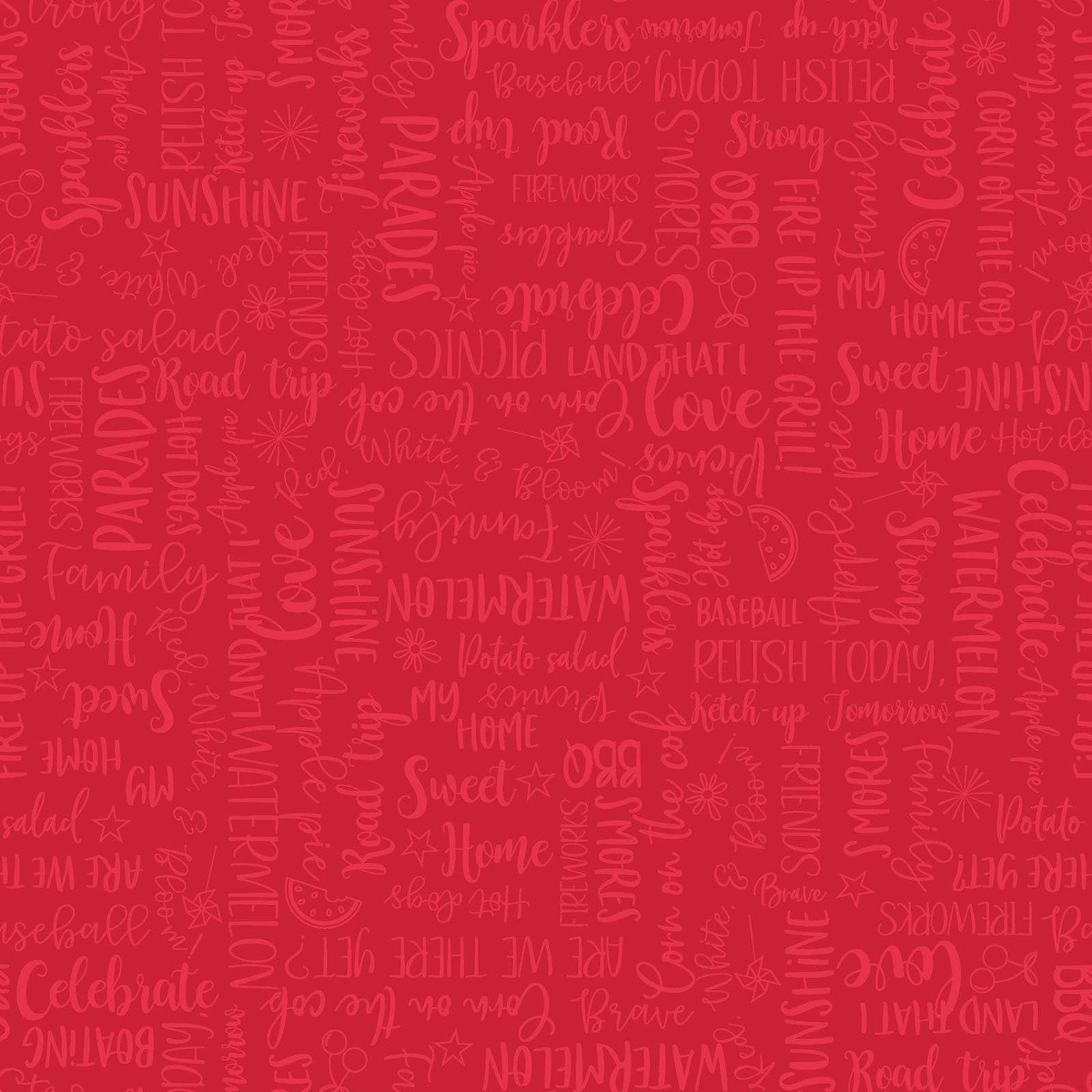 REMNANT 35" of Red White and Bloom - Red Tonal Patriotic Text Words Blender Fabric, Maywood Studio MAS9907-R, Independence Day