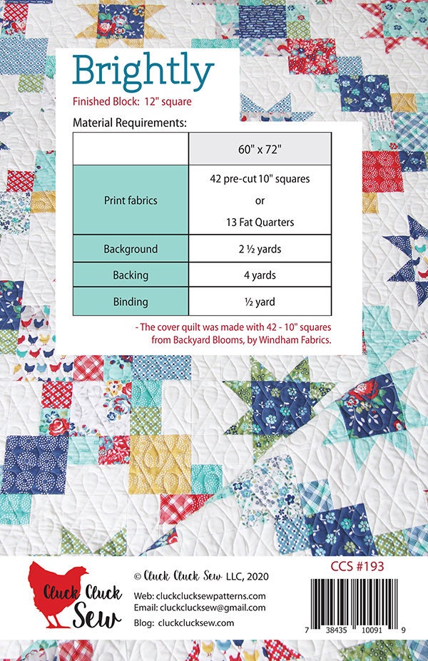 Brightly Quilt Pattern, Cluck Cluck Sew CCS193, Layer Cake or Fat Quarter FQ Friendly, Modern Star Throw Quilt