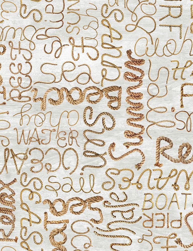 REMNANT 25" of Beach - Rope Words Text Beige Fabric, Timeless Treasures Beach-C8289 Natural, Summer Beach Nautical Coastal Fabric