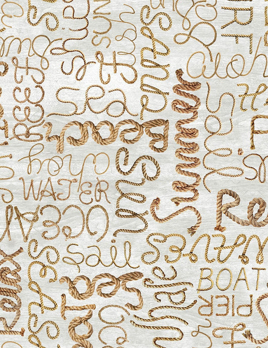 REMNANT 25" of Beach - Rope Words Text Beige Fabric, Timeless Treasures Beach-C8289 Natural, Summer Beach Nautical Coastal Fabric
