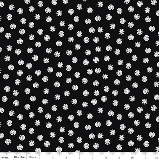 REMNANT 34" of Old Made Snap Dots Black, Riley Blake C10596-Black, Spotted Black White Polka Dots Sewing Themed Blender Fabric, Frisch