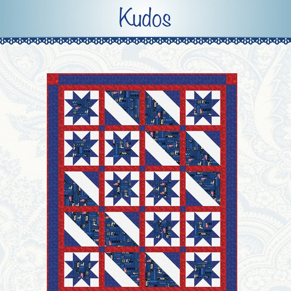 Kudos Quilt Pattern, BTBQ221, Patriotic Star Throw Quilt Pattern, Patterns for Yardage, Bound to Be Quilting
