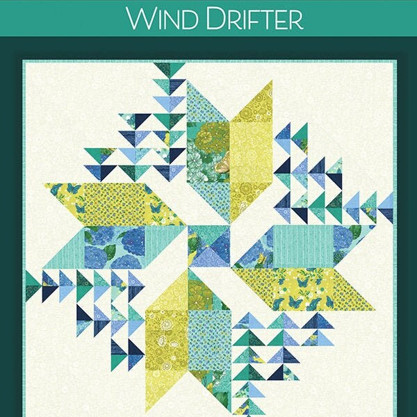Wind Drifter Quilt Pattern, Robin Pickens RPQP-WD135, Fat Eighths F8 Friendly Square Throw Baby Wall Quilt Pattern, Large Pinwheel Quilt
