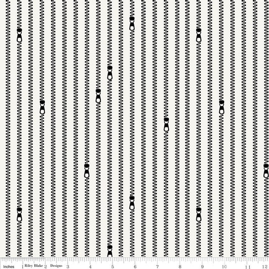 LAST CALL Old Made - Black White Zipper Stripes Fabric, Riley Blake C10597-White, Black White Striped Sewing Themed Fabric, J. Wecker Frisch