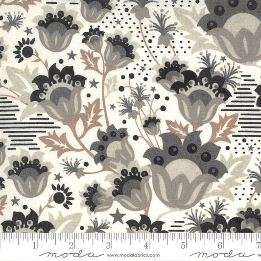 REMNANT 33" of Boudoir - Cloud Dancer Vanity Cream Gray Taupe Floral Fabric, Moda 30650 15, BasicGrey