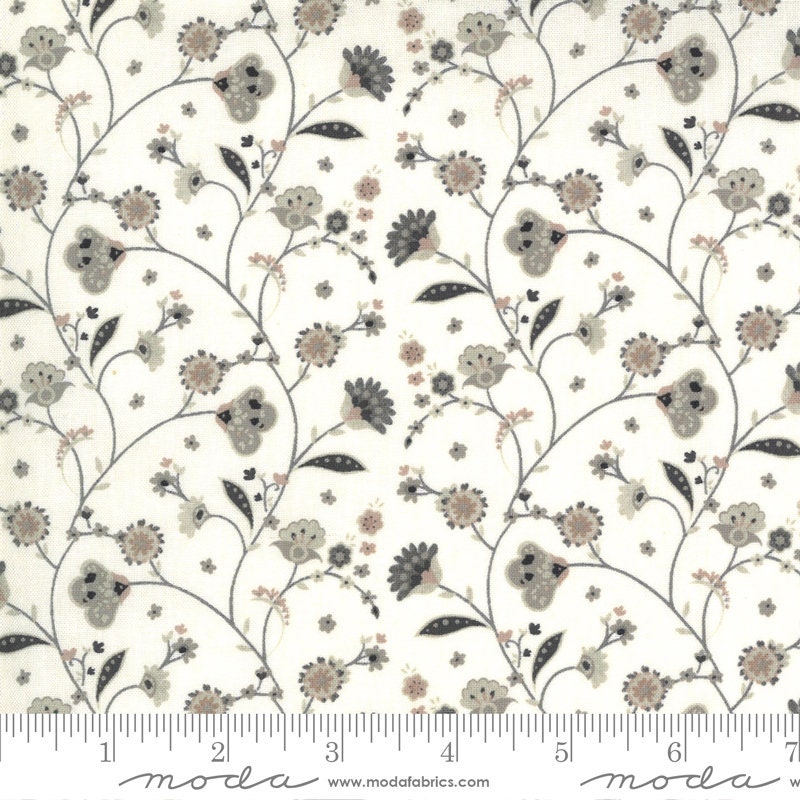 Boudoir - Cloud Dancer Salon Vine Cream Gray Taupe Small Floral Fabric, Moda 30651 15, BasicGrey Boudoir Fabric Yardage, By the Yard