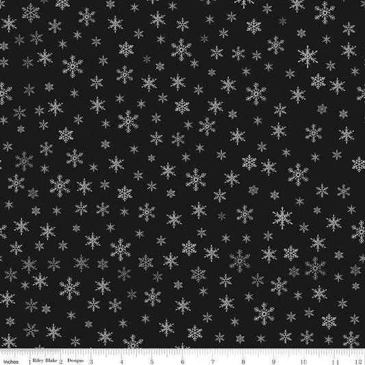 REMNANT 23" of Farmhouse Christmas - Black White Snowflake Fabric, Riley Blake C10954-Black, White Snowflakes Black Fabric, Echo Park