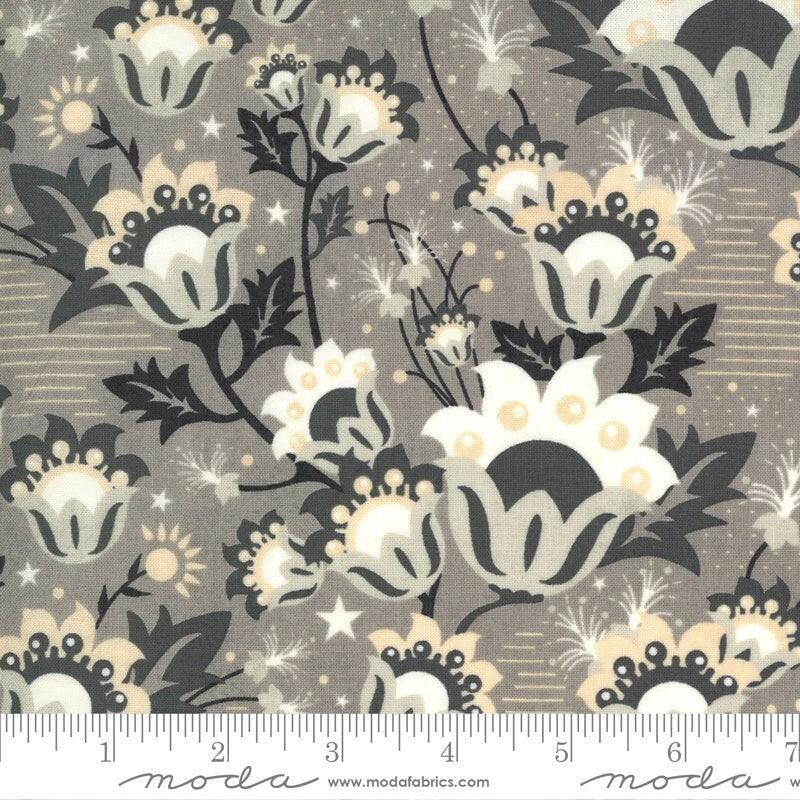 Boudoir Charm Pack, Moda 30650PP, 5" Precut Fabric Squares, 5 x 5 Stacker, Black Gray Roebuck Floral Charm Pack, BasicGrey Fabric