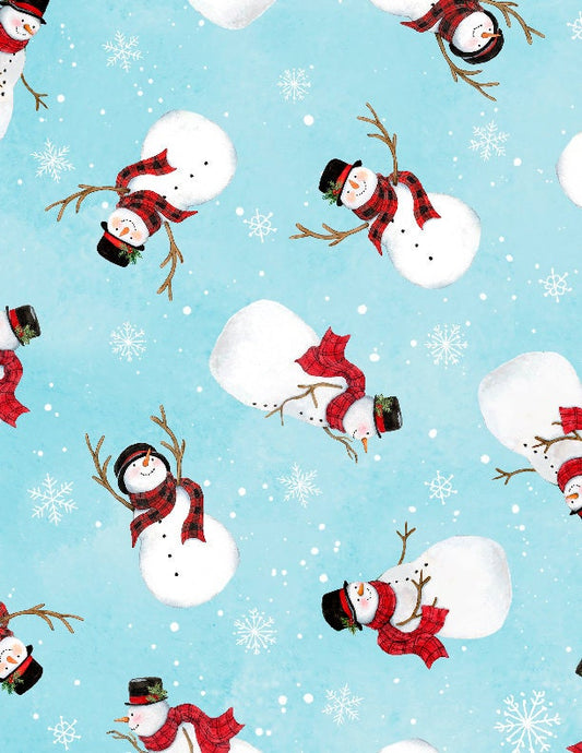 REMNANT 25" of Nose to Nose - Snowman Toss Blue Christmas Fabric, Wilmington Prints 3023-39682-413, Susan Winget