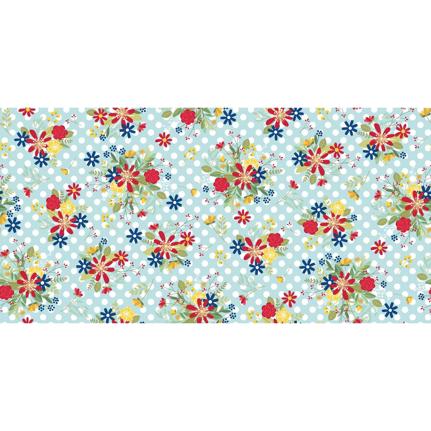 LAST CALL Red White and Bloom Polka Dot Flower Fabric, Maywood Studio MAS9904-Q, Floral Dot Modern Patriotic Fabric, Kimberbell, By the Yard