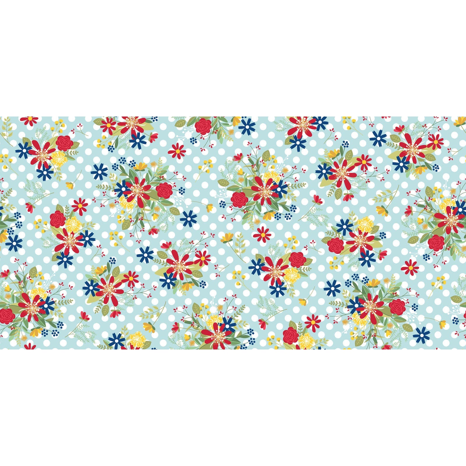 LAST CALL Red White and Bloom Polka Dot Flower Fabric, Maywood Studio MAS9904-Q, Floral Dot Modern Patriotic Fabric, Kimberbell, By the Yard