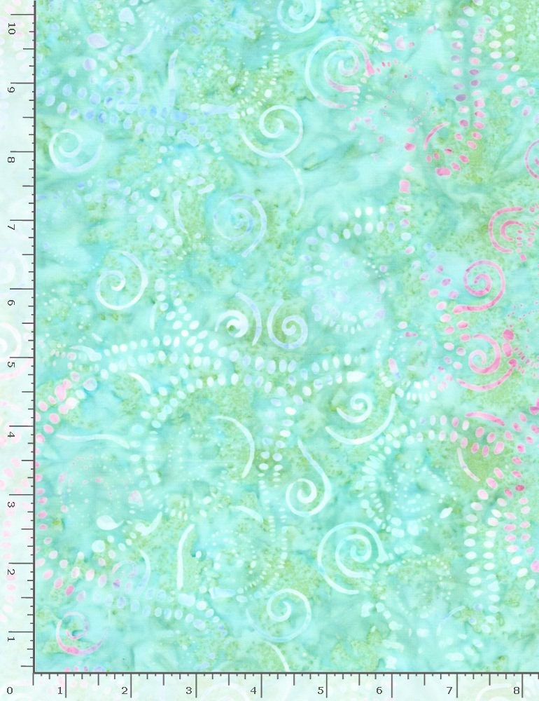 REMNANT 1 Yard 16" of Mint Green Pink Purple Batik Fabric, Tonga-B7909 Surf, Timeless Treasures Fantasy, Tonga Batiks Yardage