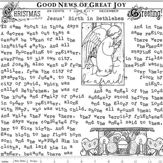 LAST CALL All About Christmas - Good News White Fabric, Riley Blake C10795-White, White Christmas Xmas Text Fabric, Frisch, By the Yard