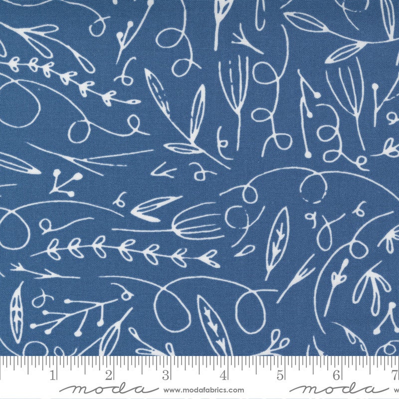 REMNANT 24" of Words to Live By - Sky Filigree Doodle Blue White Fabric, Moda 48322 12, Cotton Quilt Fabric, Gingiber