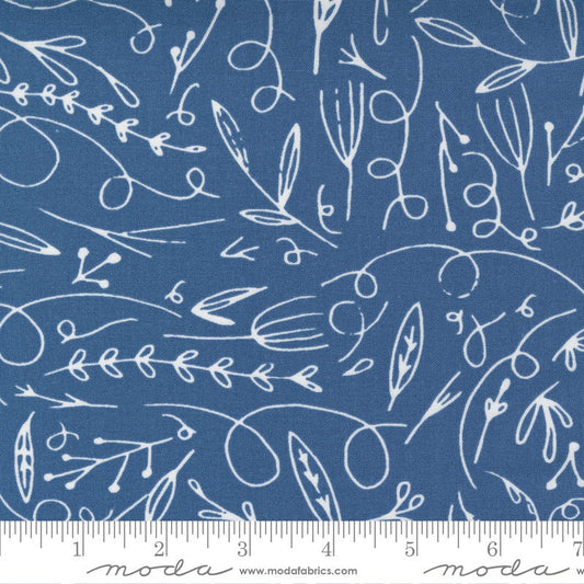 REMNANT 24" of Words to Live By - Sky Filigree Doodle Blue White Fabric, Moda 48322 12, Cotton Quilt Fabric, Gingiber