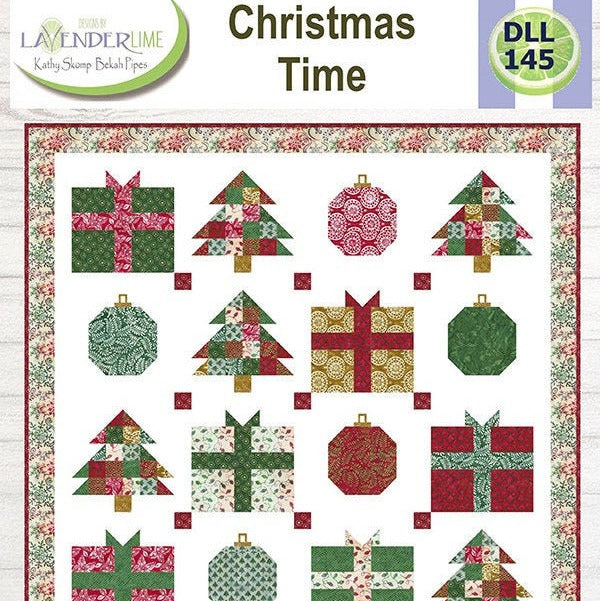 Christmas Time Quilt Pattern, Designs by Lavender Lime DLL145, Fat Quarter FQ Friendly Christmas Xmas Throw Quilt Pattern, Holiday Quilt