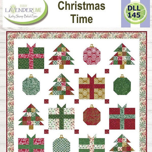 Christmas Time Quilt Pattern, Designs by Lavender Lime DLL145, Fat Quarter FQ Friendly Christmas Xmas Throw Quilt Pattern, Holiday Quilt