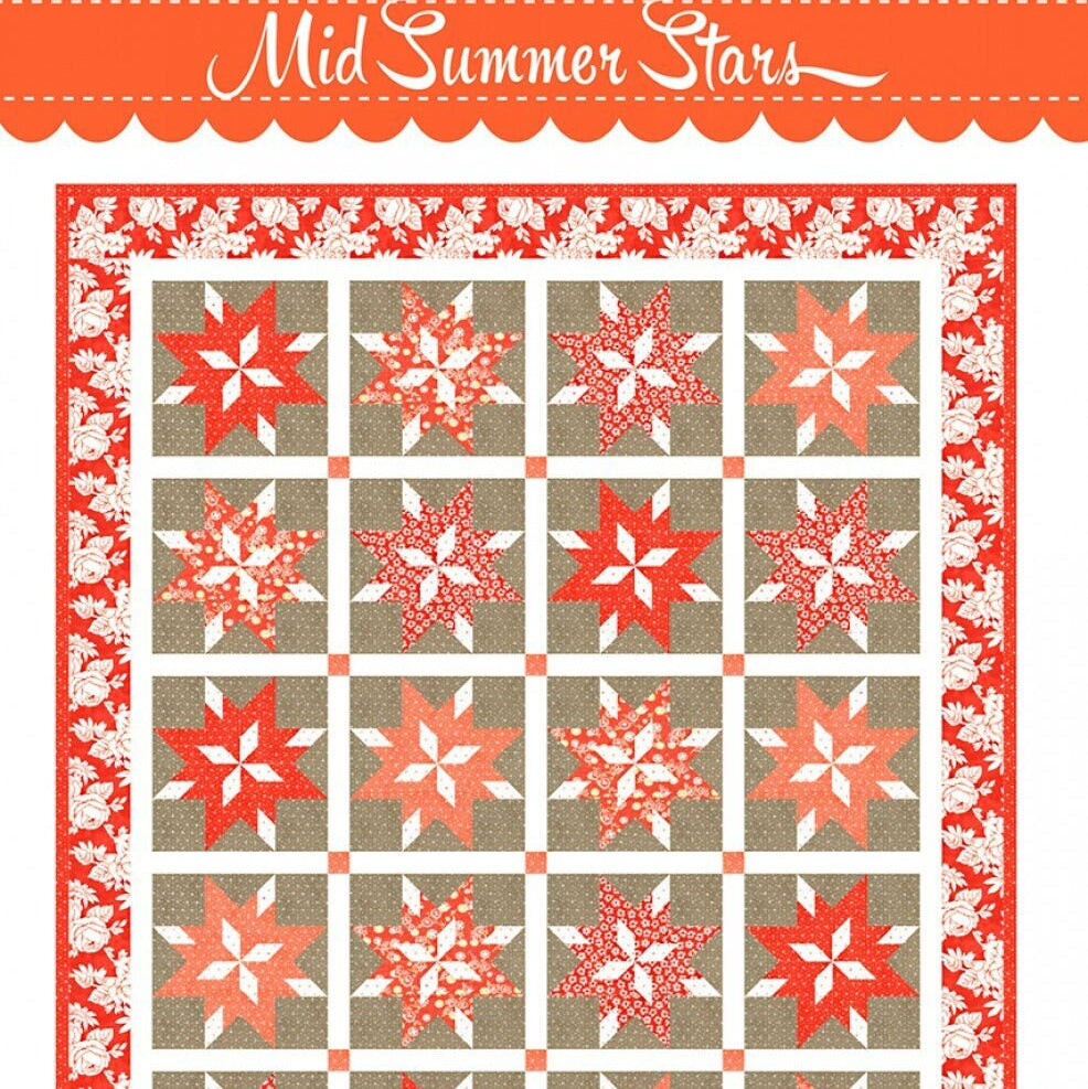 LAST CALL Mid Summer Stars Quilt Pattern, Fig Tree Quilts Ftq1702, Yardage Friendly Star Throw Quilt Pattern, Qov FOH Pattern